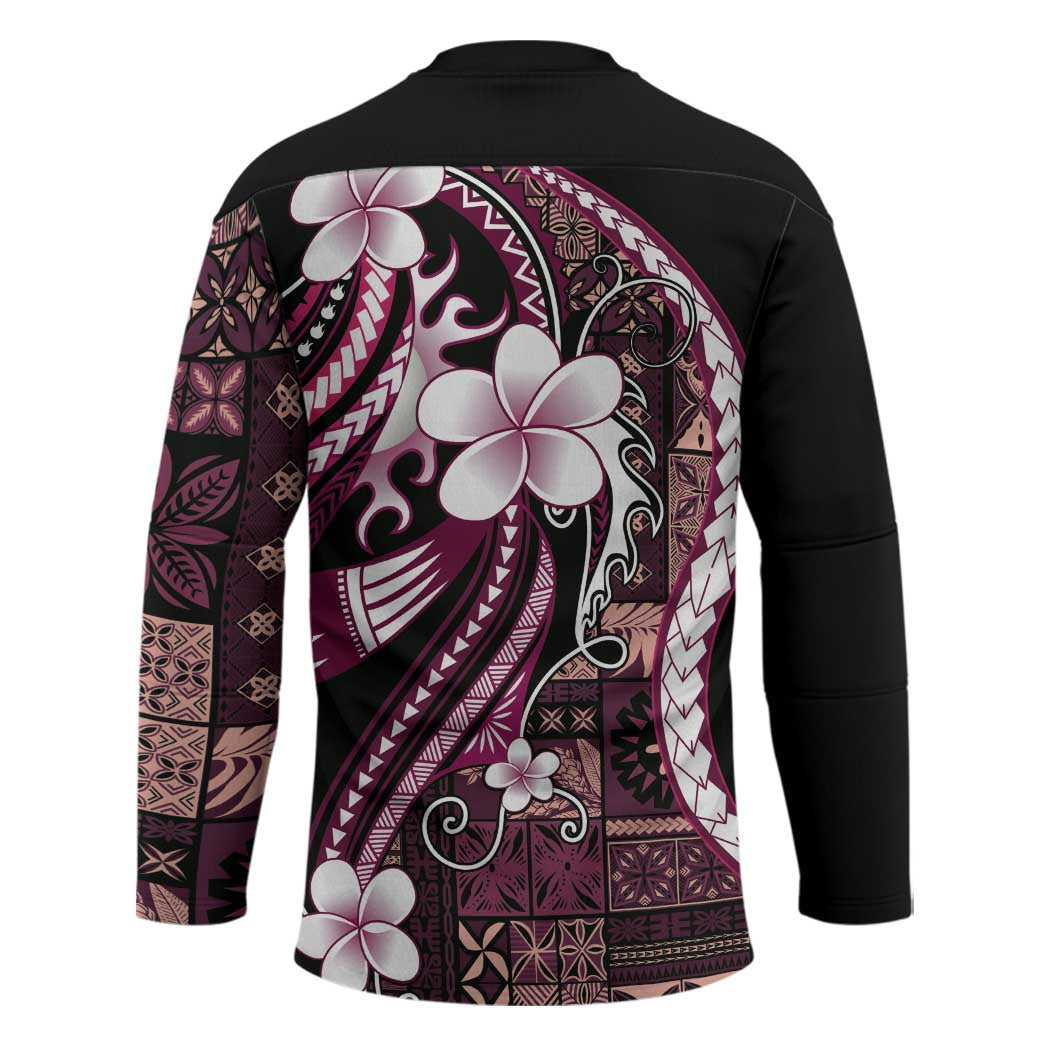 Samoa Siapo Tribal Pattern Hockey Jersey Violet Polynesian Plumeria Tapa Motif LT9 - Polynesian Pride
