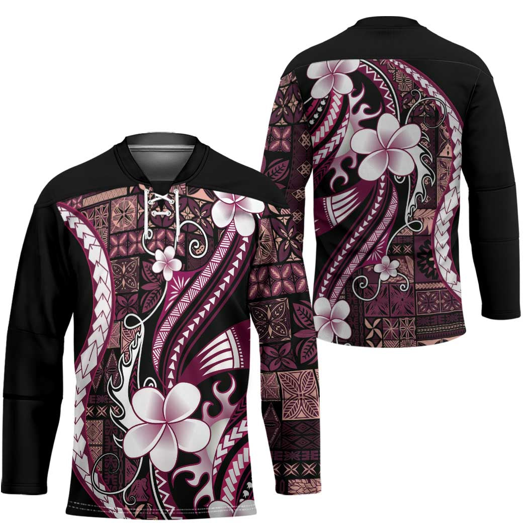 Samoa Siapo Tribal Pattern Hockey Jersey Violet Polynesian Plumeria Tapa Motif LT9 - Polynesian Pride