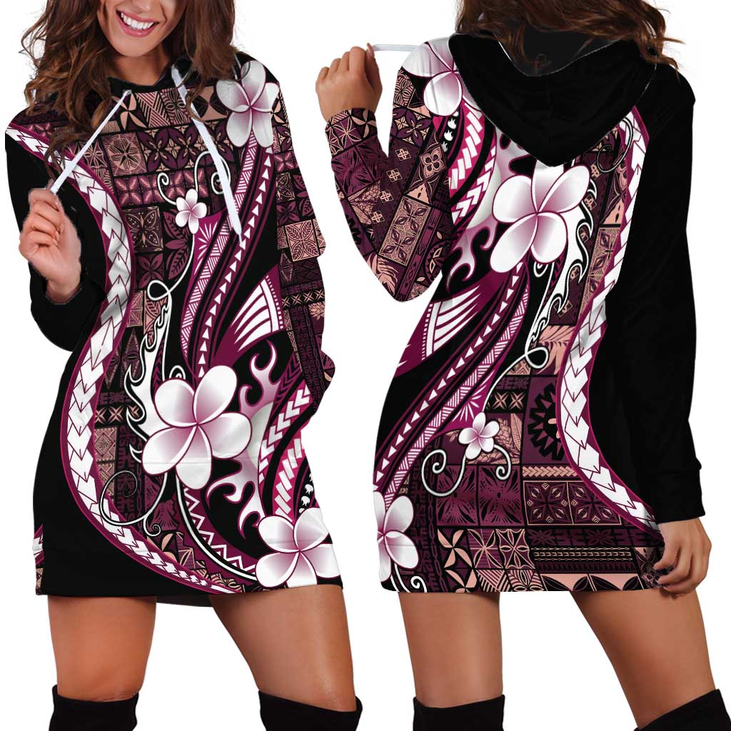 Samoa Siapo Tribal Pattern Hoodie Dress Violet Polynesian Plumeria Tapa Motif LT9 - Polynesian Pride