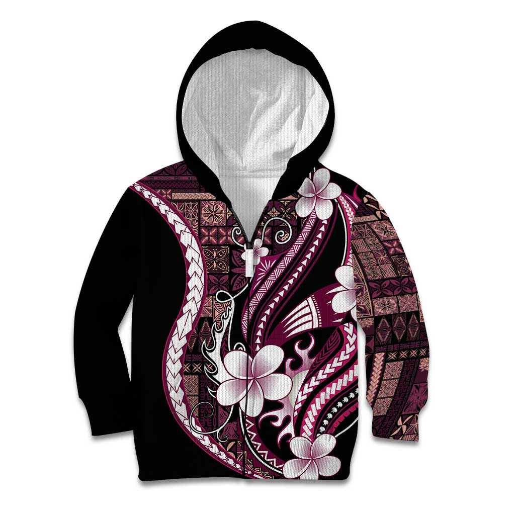 Samoa Siapo Tribal Pattern Kid Hoodie Violet Polynesian Plumeria Tapa Motif LT9 Zip Hoodie Violet - Polynesian Pride