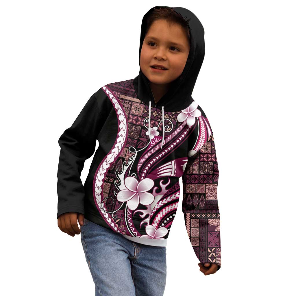 Samoa Siapo Tribal Pattern Kid Hoodie Violet Polynesian Plumeria Tapa Motif LT9 - Polynesian Pride