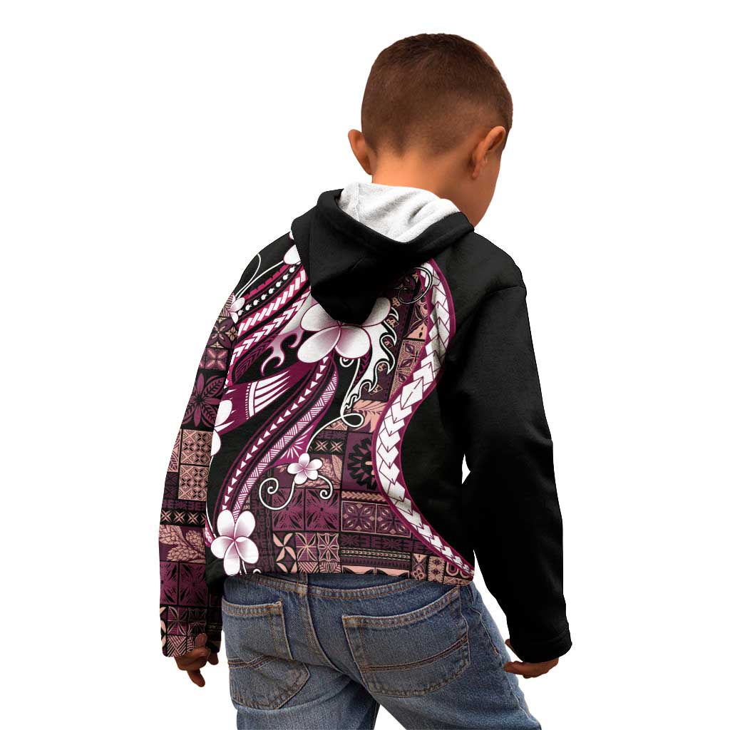 Samoa Siapo Tribal Pattern Kid Hoodie Violet Polynesian Plumeria Tapa Motif LT9 - Polynesian Pride