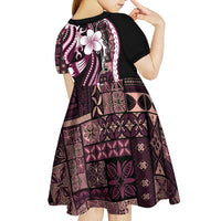 Samoa Siapo Tribal Pattern Kid Short Sleeve Dress Violet Polynesian Plumeria Tapa Motif LT9 - Polynesian Pride