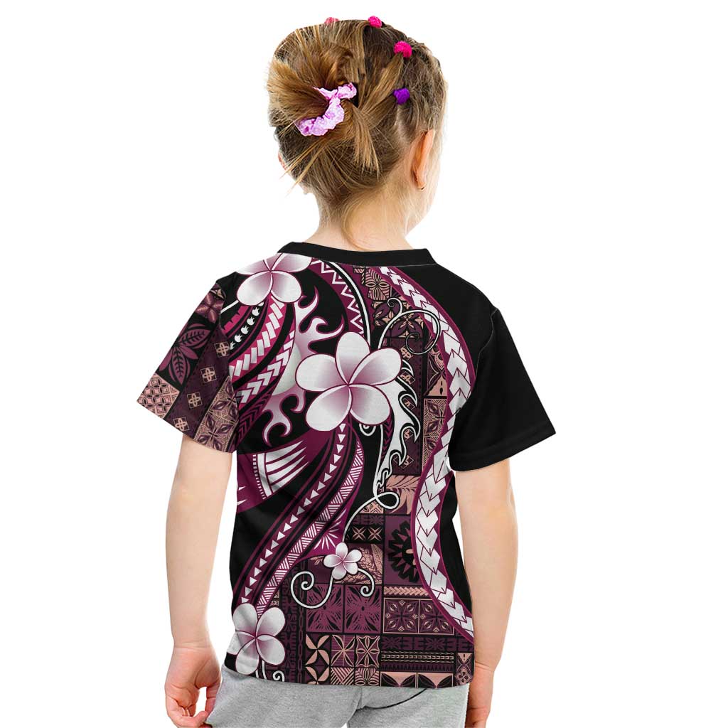 Samoa Siapo Tribal Pattern Kid T Shirt Violet Polynesian Plumeria Tapa Motif LT9 - Polynesian Pride