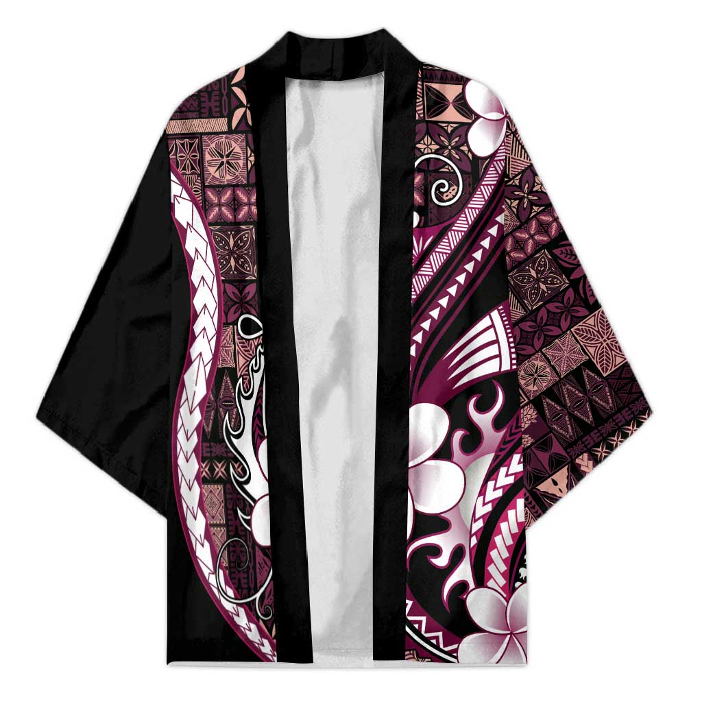Samoa Siapo Tribal Pattern Kimono Violet Polynesian Plumeria Tapa Motif LT9 Unisex Violet - Polynesian Pride