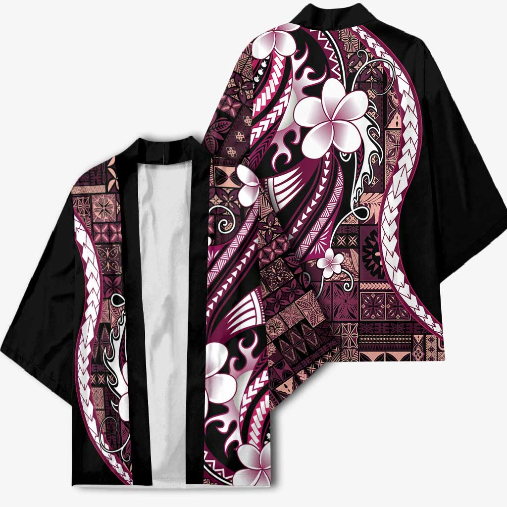Samoa Siapo Tribal Pattern Kimono Violet Polynesian Plumeria Tapa Motif LT9 - Polynesian Pride