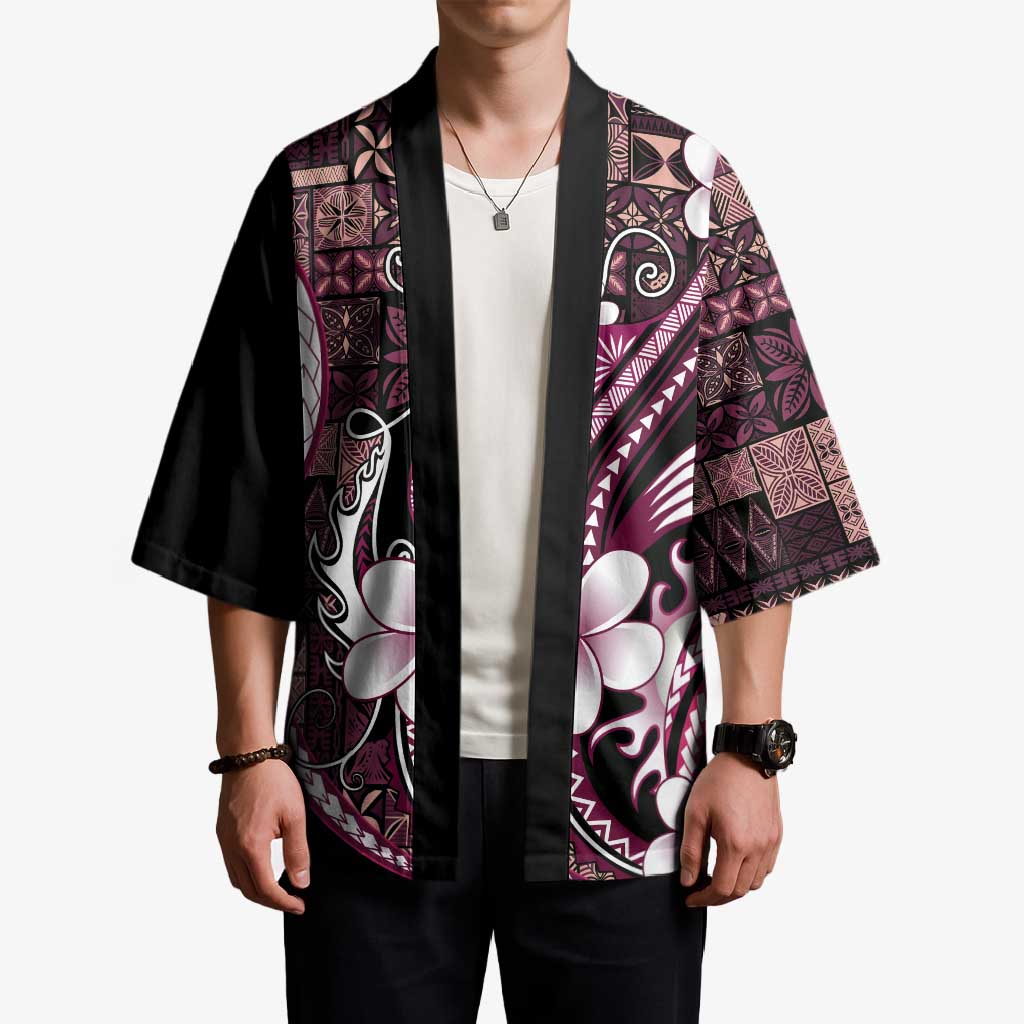 Samoa Siapo Tribal Pattern Kimono Violet Polynesian Plumeria Tapa Motif LT9 - Polynesian Pride