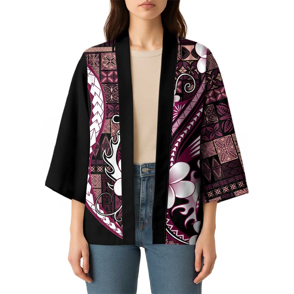 Samoa Siapo Tribal Pattern Kimono Violet Polynesian Plumeria Tapa Motif LT9 - Polynesian Pride