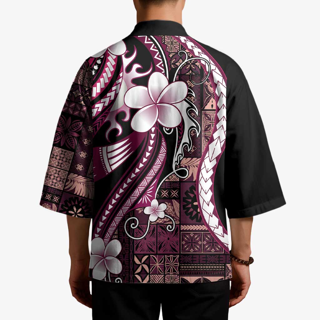Samoa Siapo Tribal Pattern Kimono Violet Polynesian Plumeria Tapa Motif LT9 - Polynesian Pride