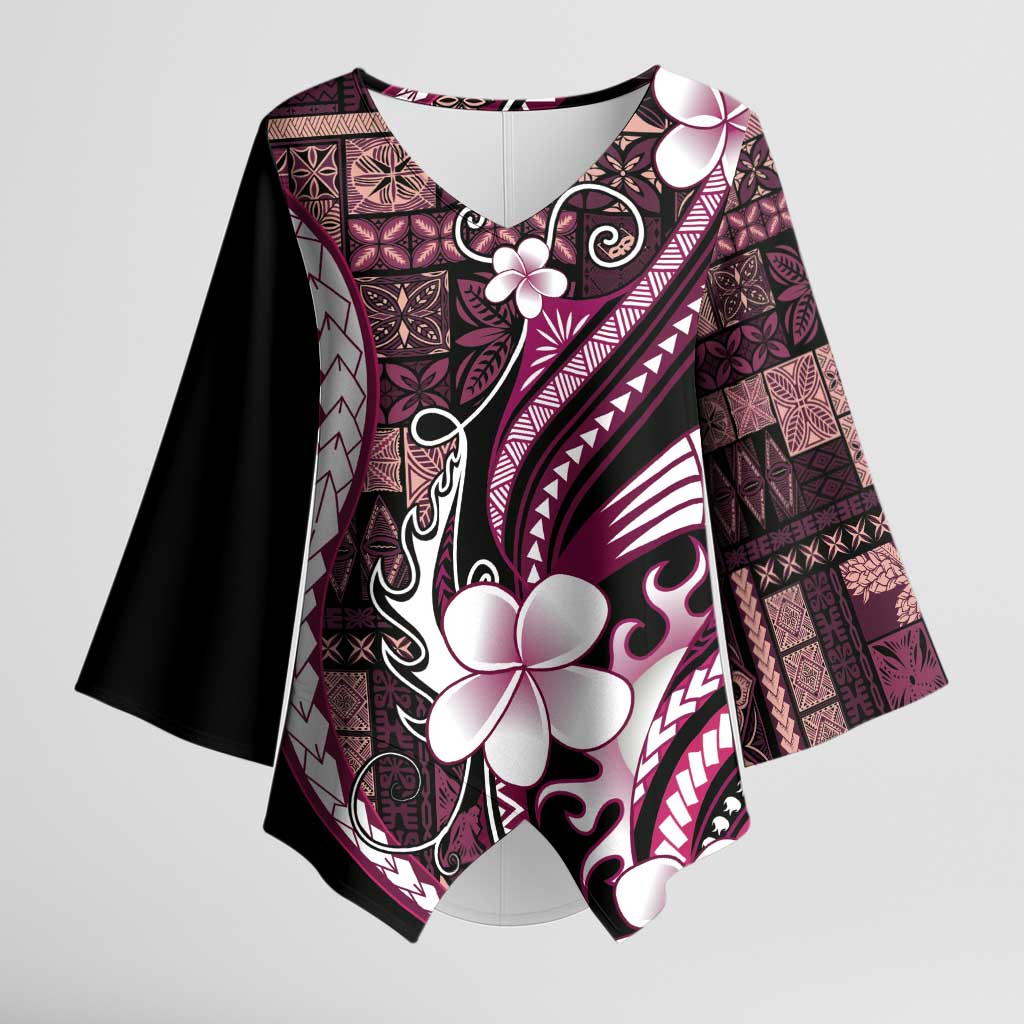 Samoa Siapo Tribal Pattern Kimono Sleeve Blouse Violet Polynesian Plumeria Tapa Motif LT9 Female Violet - Polynesian Pride