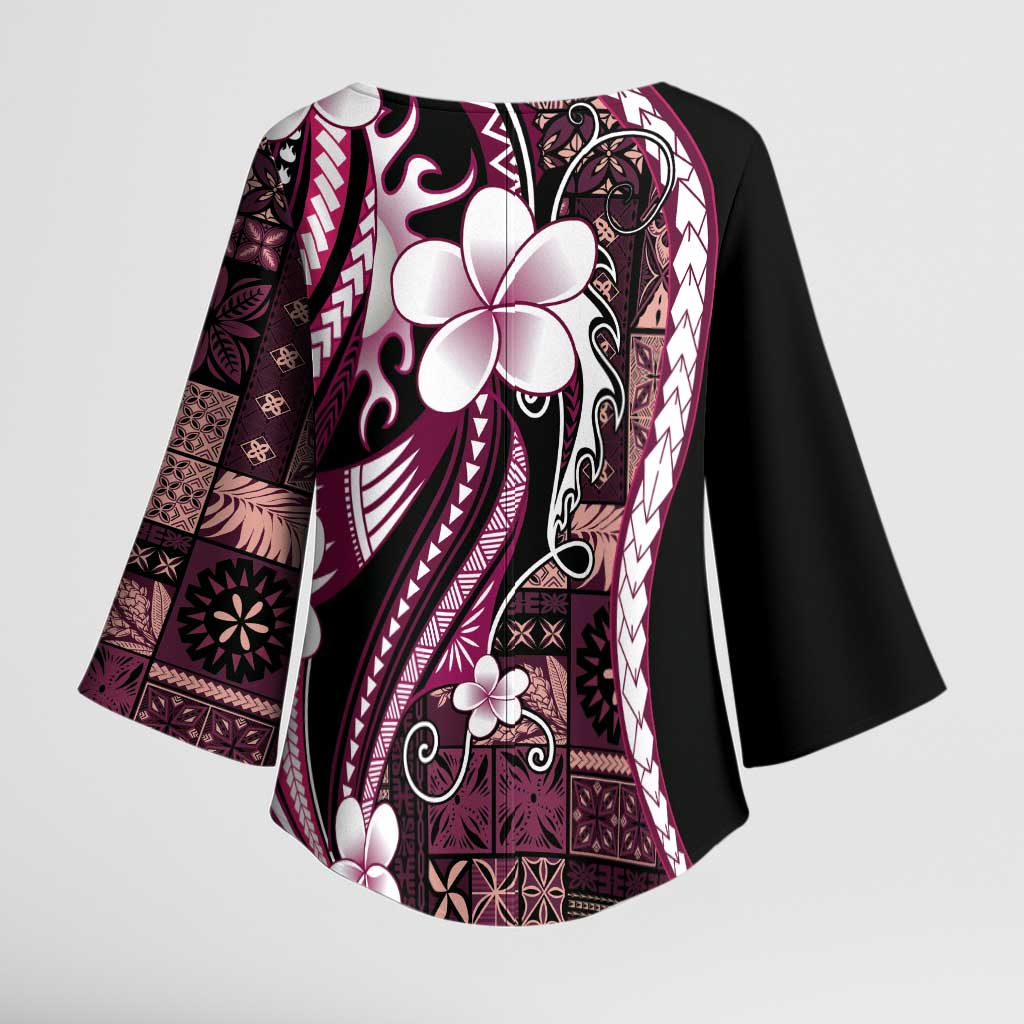 Samoa Siapo Tribal Pattern Kimono Sleeve Blouse Violet Polynesian Plumeria Tapa Motif LT9 - Polynesian Pride