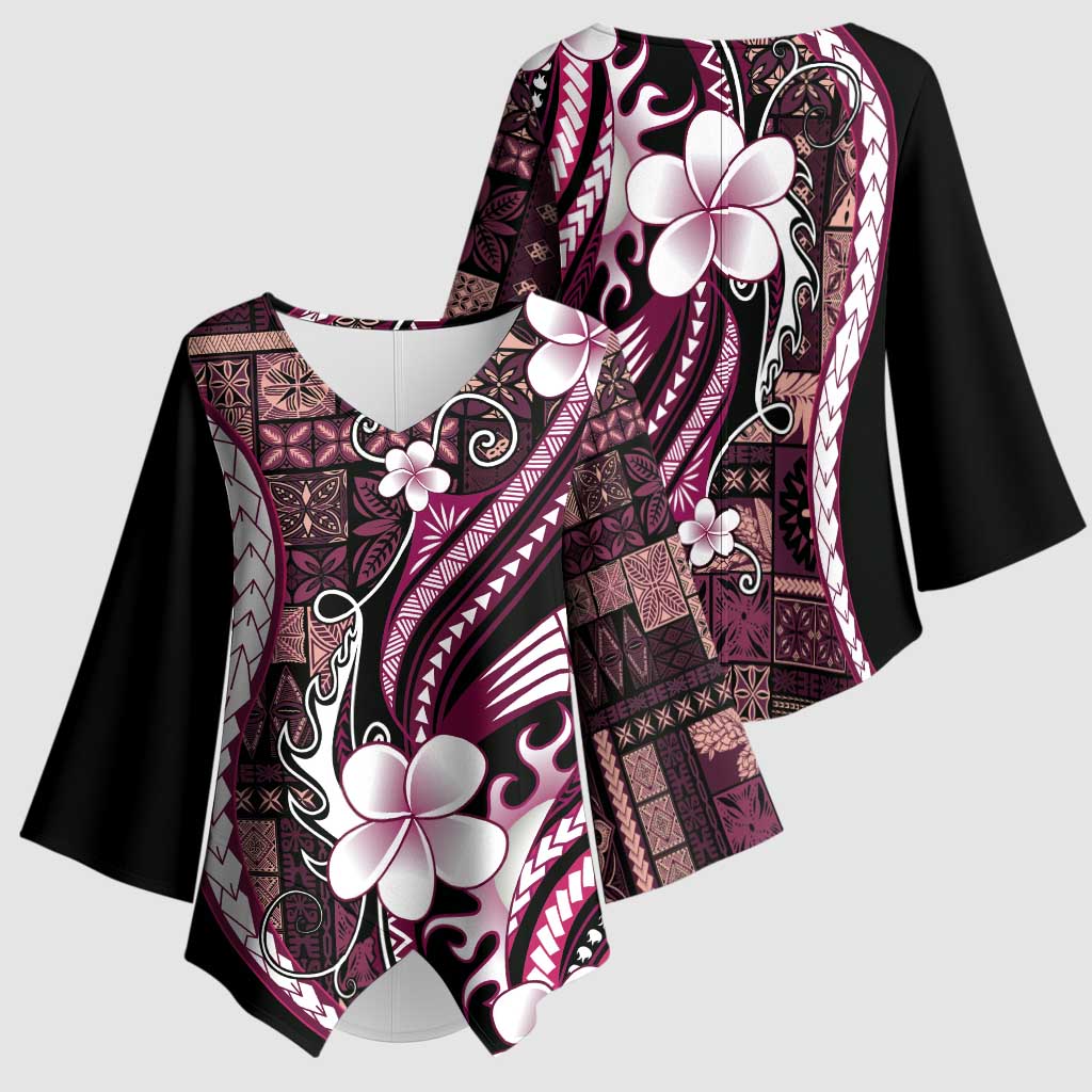 Samoa Siapo Tribal Pattern Kimono Sleeve Blouse Violet Polynesian Plumeria Tapa Motif LT9 - Polynesian Pride