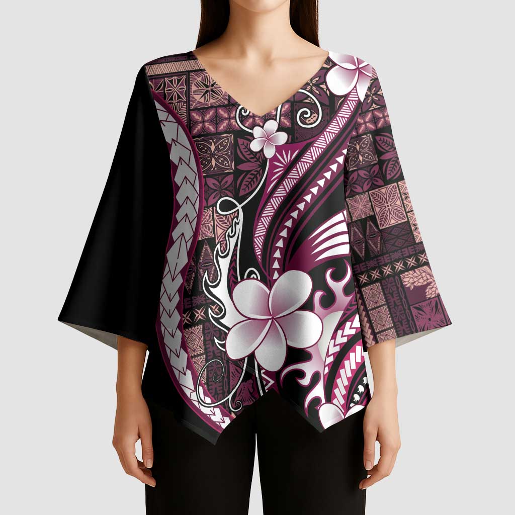 Samoa Siapo Tribal Pattern Kimono Sleeve Blouse Violet Polynesian Plumeria Tapa Motif LT9 - Polynesian Pride
