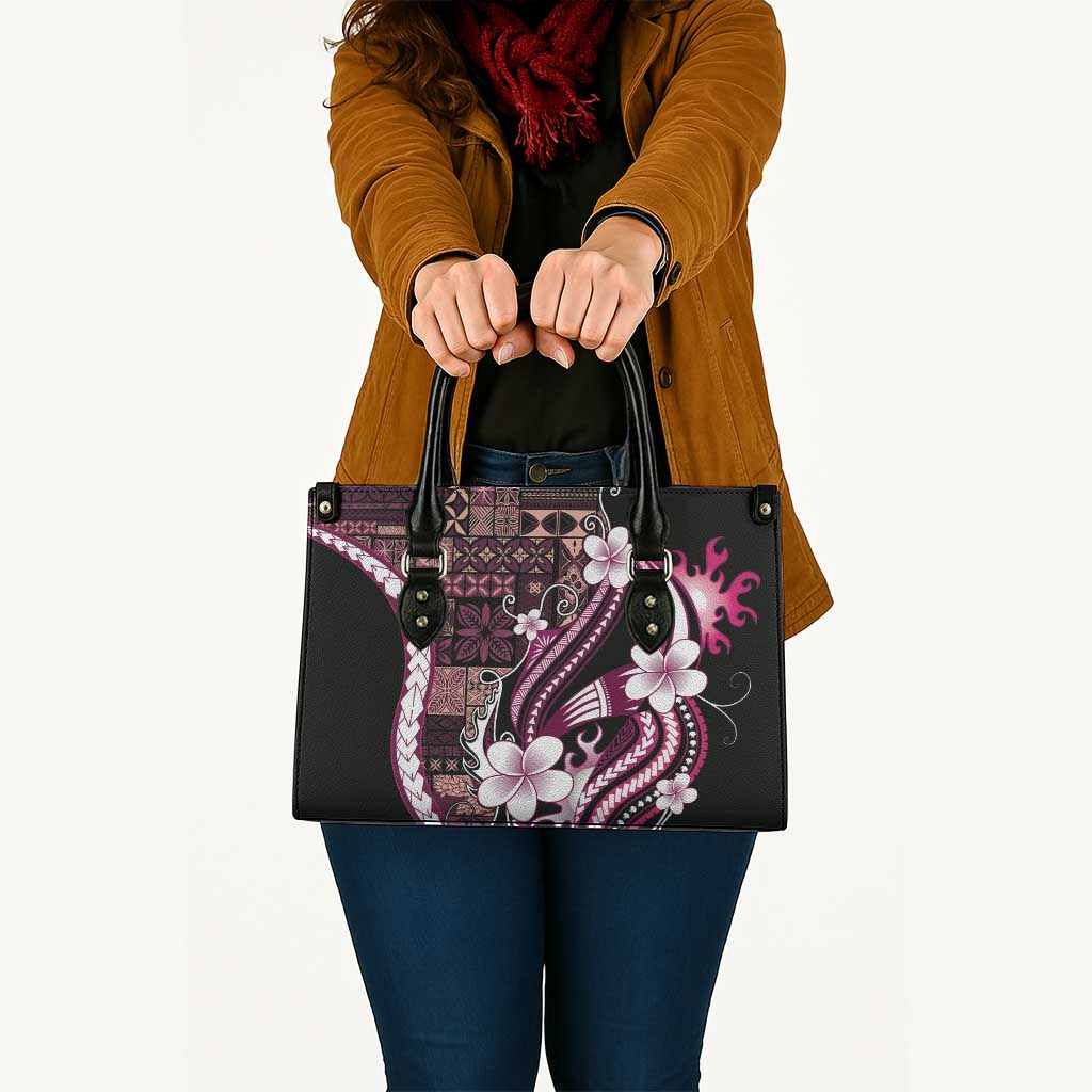 Samoa Siapo Tribal Pattern Leather Bag Violet Polynesian Plumeria Tapa Motif LT9 - Polynesian Pride