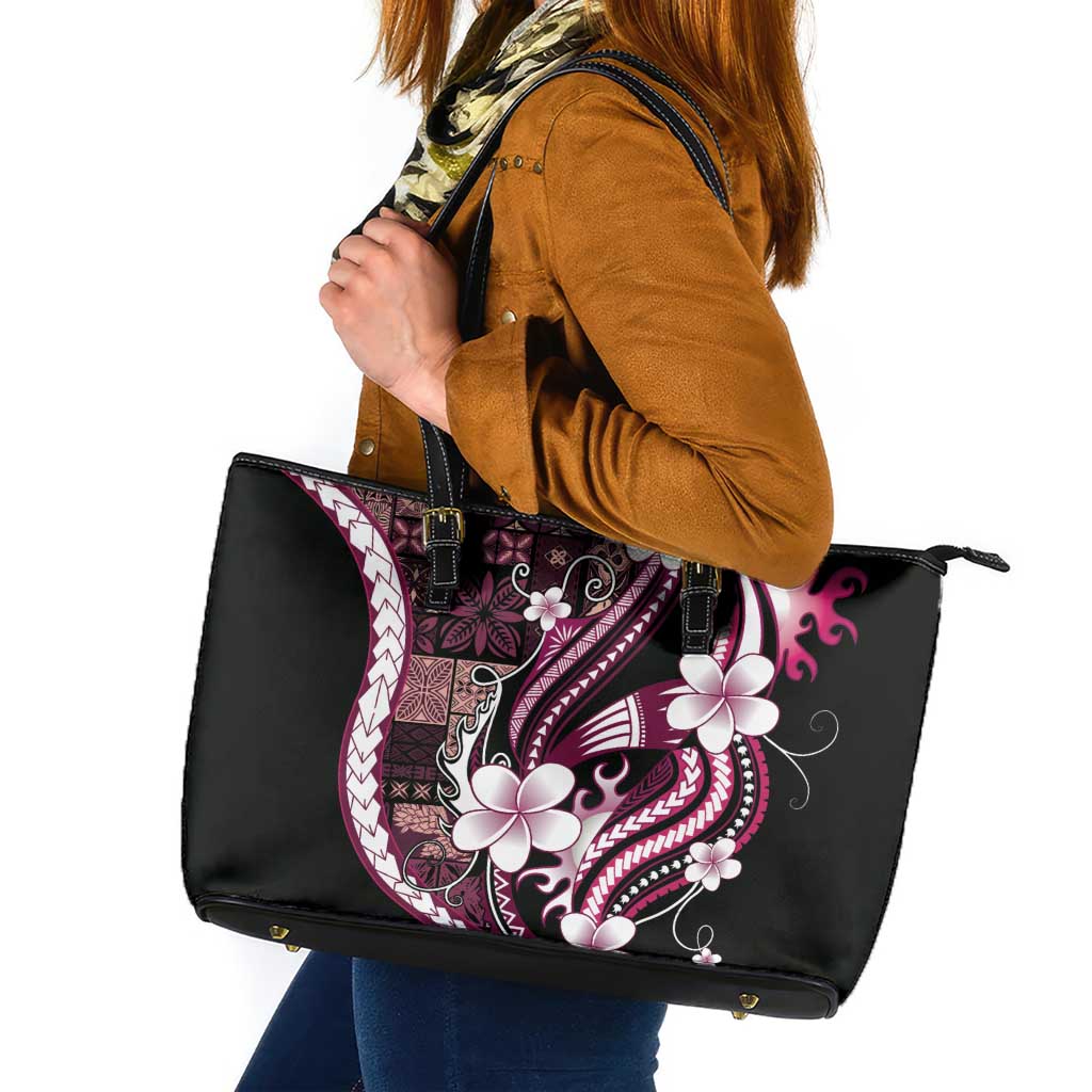 Samoa Siapo Tribal Pattern Leather Tote Bag Violet Polynesian Plumeria Tapa Motif LT9 Violet - Polynesian Pride