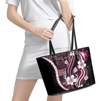Samoa Siapo Tribal Pattern Leather Tote Bag Violet Polynesian Plumeria Tapa Motif LT9 - Polynesian Pride