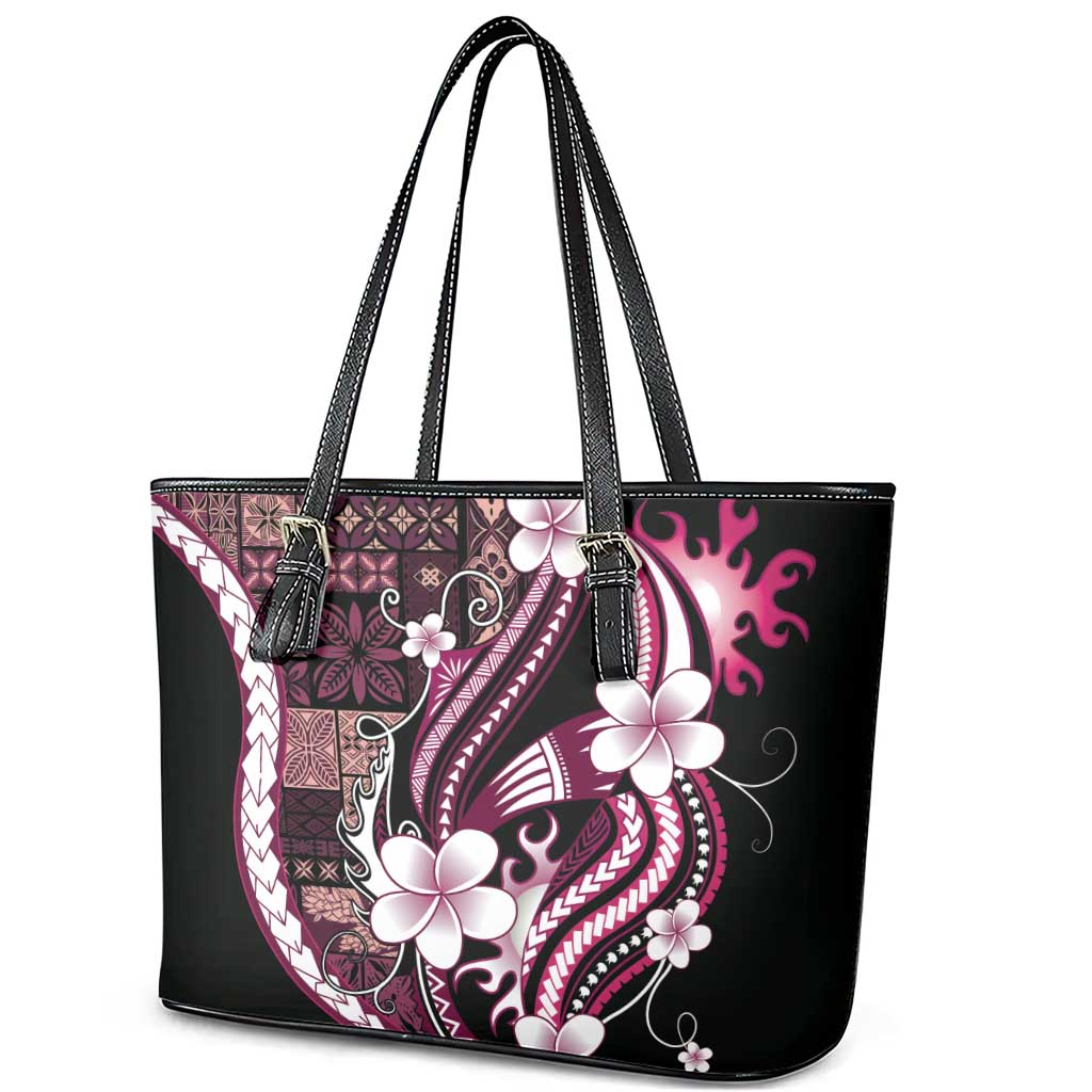 Samoa Siapo Tribal Pattern Leather Tote Bag Violet Polynesian Plumeria Tapa Motif LT9 - Polynesian Pride
