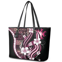 Samoa Siapo Tribal Pattern Leather Tote Bag Violet Polynesian Plumeria Tapa Motif LT9 - Polynesian Pride