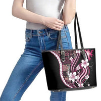 Samoa Siapo Tribal Pattern Leather Tote Bag Violet Polynesian Plumeria Tapa Motif LT9 - Polynesian Pride