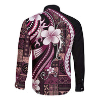Samoa Siapo Tribal Pattern Long Sleeve Button Shirt Violet Polynesian Plumeria Tapa Motif LT9 - Polynesian Pride
