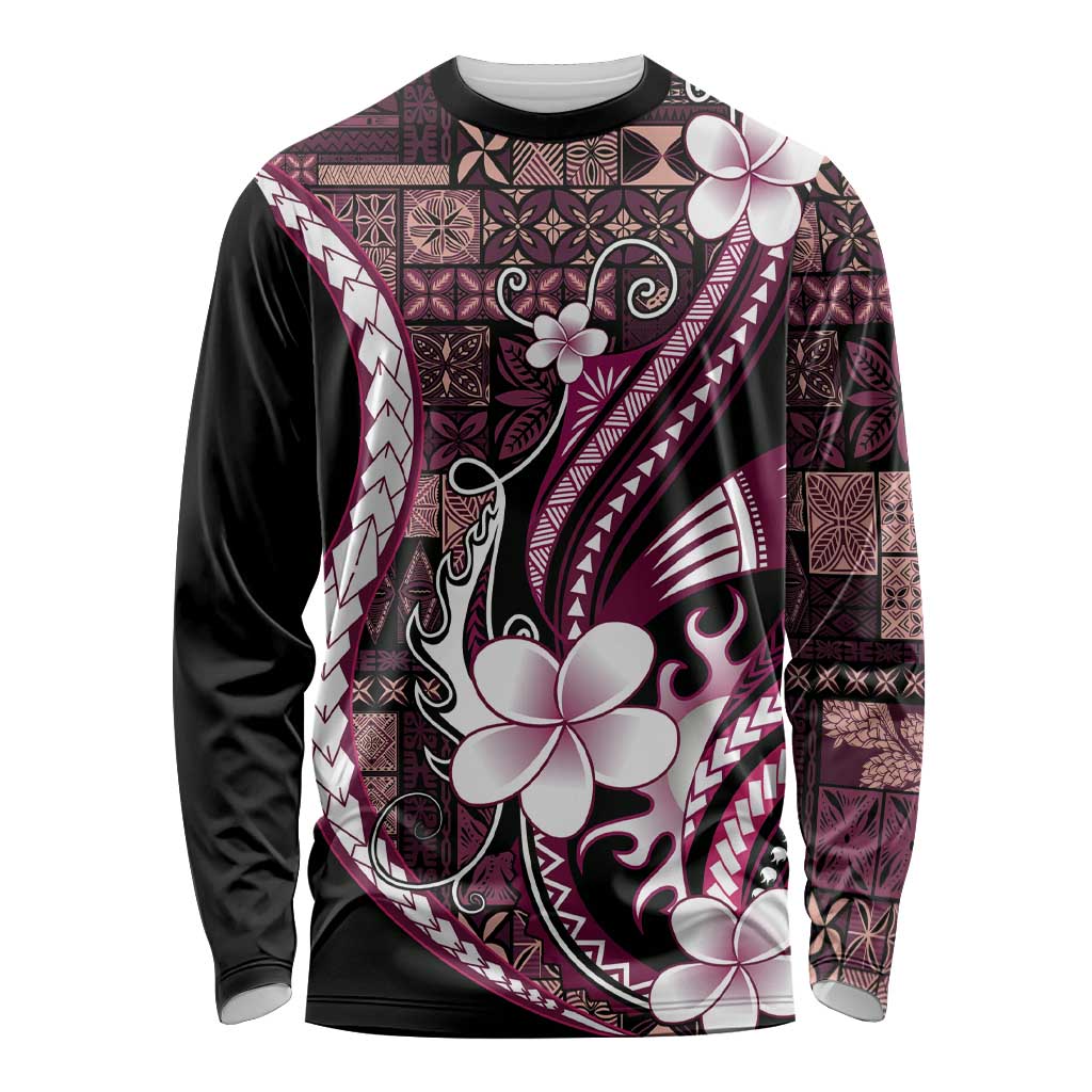 Samoa Siapo Tribal Pattern Long Sleeve Shirt Violet Polynesian Plumeria Tapa Motif LT9 Unisex Violet - Polynesian Pride