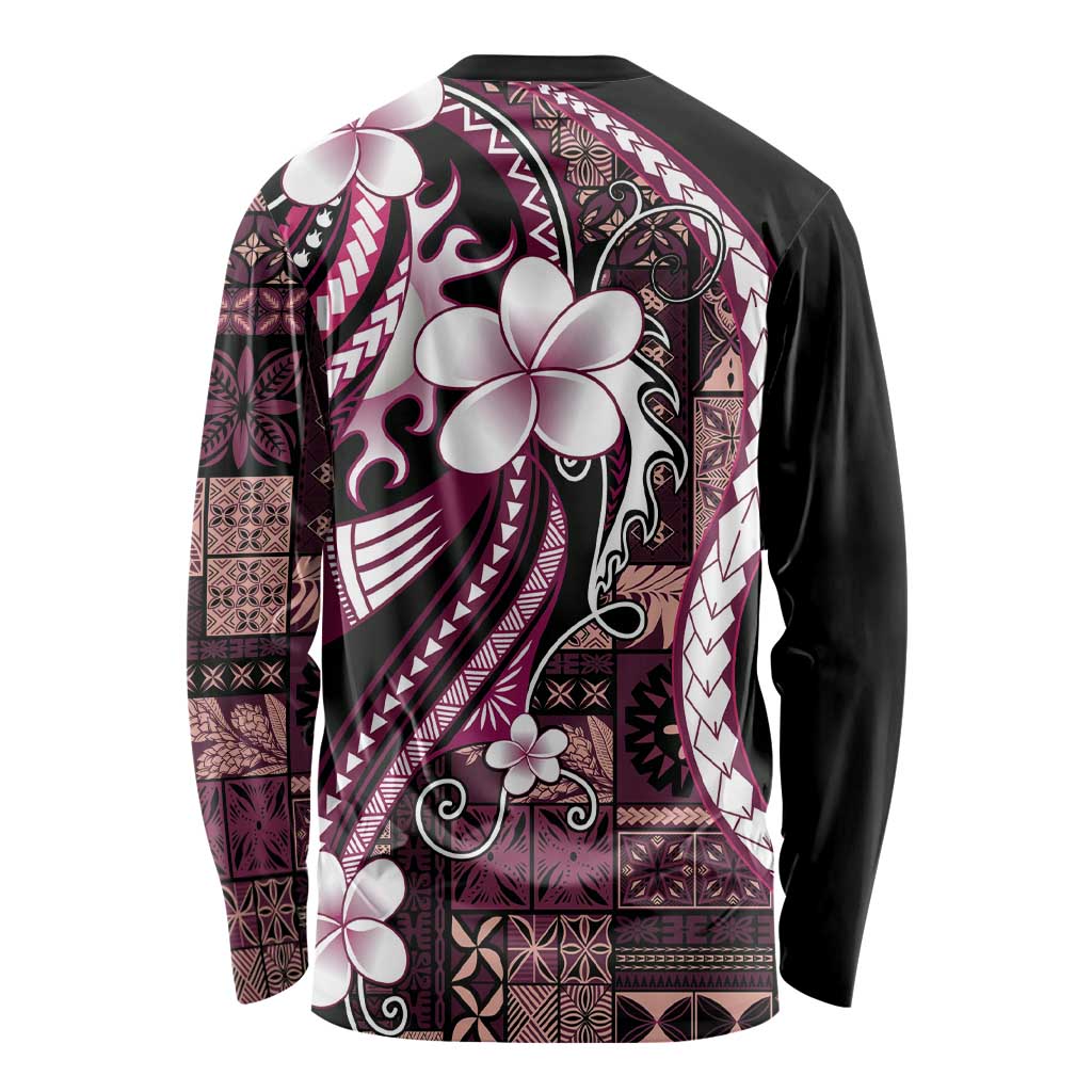 Samoa Siapo Tribal Pattern Long Sleeve Shirt Violet Polynesian Plumeria Tapa Motif LT9 - Polynesian Pride