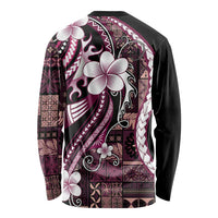 Samoa Siapo Tribal Pattern Long Sleeve Shirt Violet Polynesian Plumeria Tapa Motif LT9 - Polynesian Pride