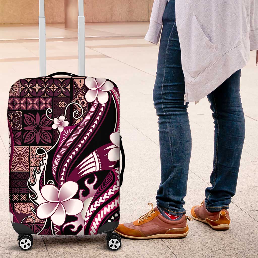 Samoa Siapo Tribal Pattern Luggage Cover Violet Polynesian Plumeria Tapa Motif