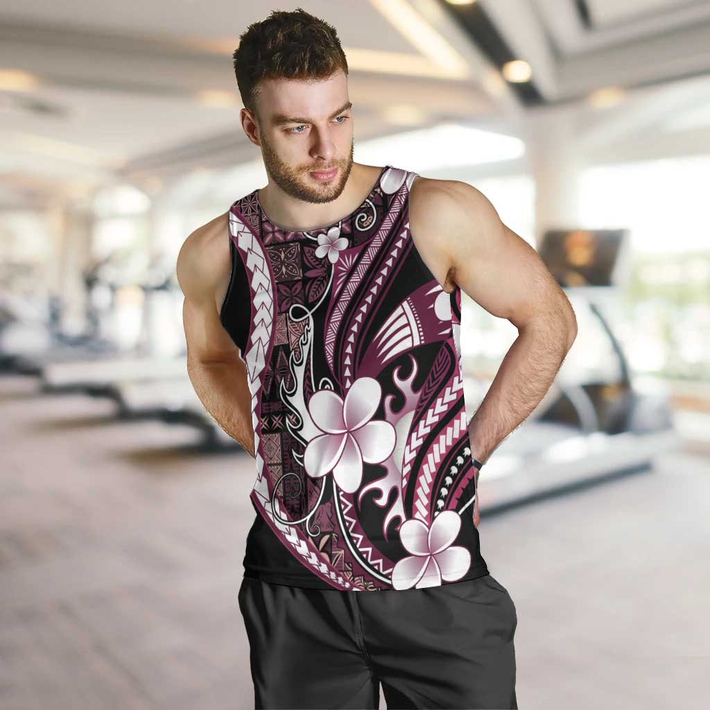 Samoa Siapo Tribal Pattern Men Tank Top Violet Polynesian Plumeria Tapa Motif LT9 Violet - Polynesian Pride