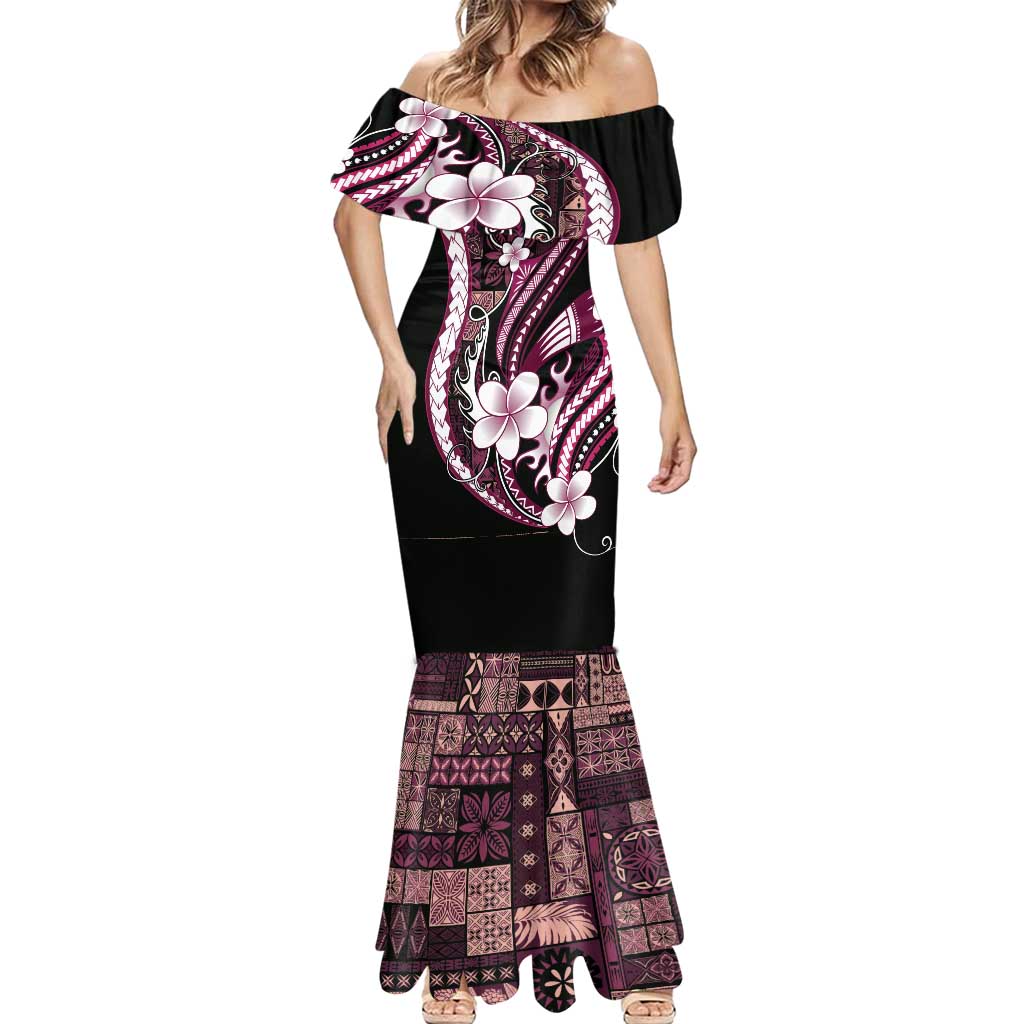 Samoa Siapo Tribal Pattern Mermaid Dress Violet Polynesian Plumeria Tapa Motif LT9 - Polynesian Pride