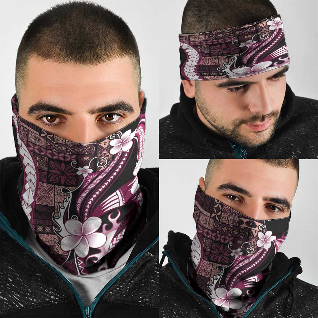 Samoa Siapo Tribal Pattern Neck Gaiter Violet Polynesian Plumeria Tapa Motif LT9 - Polynesian Pride