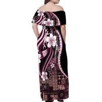 Samoa Siapo Tribal Pattern Off Shoulder Maxi Dress Violet Polynesian Plumeria Tapa Motif LT9 - Polynesian Pride