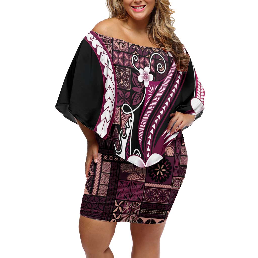 Samoa Siapo Tribal Pattern Off Shoulder Short Dress Violet Polynesian Plumeria Tapa Motif LT9 Women Violet - Polynesian Pride