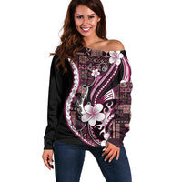 Samoa Siapo Tribal Pattern Off Shoulder Sweater Violet Polynesian Plumeria Tapa Motif LT9 Women Violet - Polynesian Pride