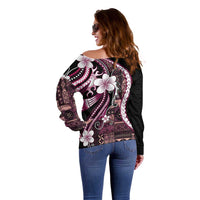 Samoa Siapo Tribal Pattern Off Shoulder Sweater Violet Polynesian Plumeria Tapa Motif LT9 - Polynesian Pride