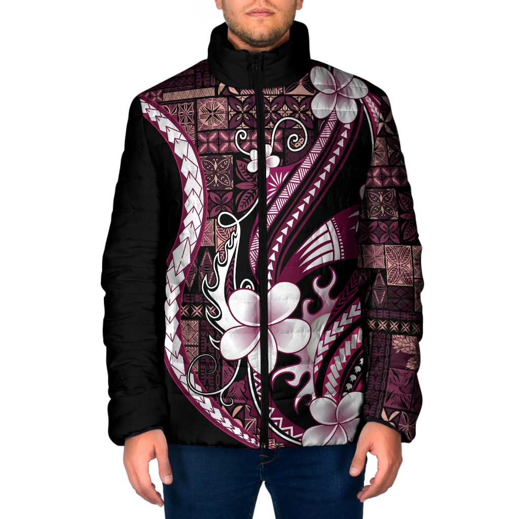 Samoa Siapo Tribal Pattern Padded Jacket Violet Polynesian Plumeria Tapa Motif LT9 Men Violet - Polynesian Pride