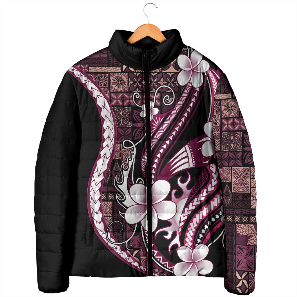 Samoa Siapo Tribal Pattern Padded Jacket Violet Polynesian Plumeria Tapa Motif LT9 - Polynesian Pride