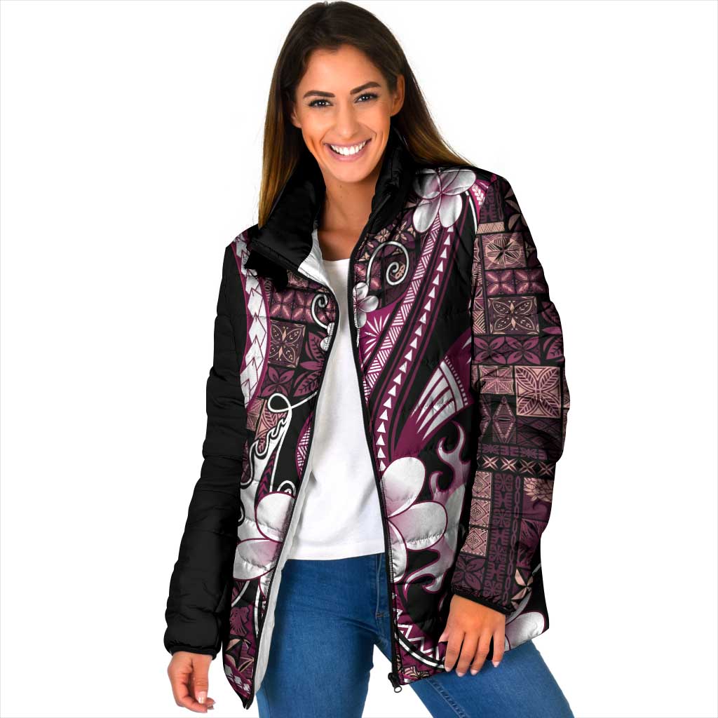 Samoa Siapo Tribal Pattern Padded Jacket Violet Polynesian Plumeria Tapa Motif LT9 Women Violet - Polynesian Pride