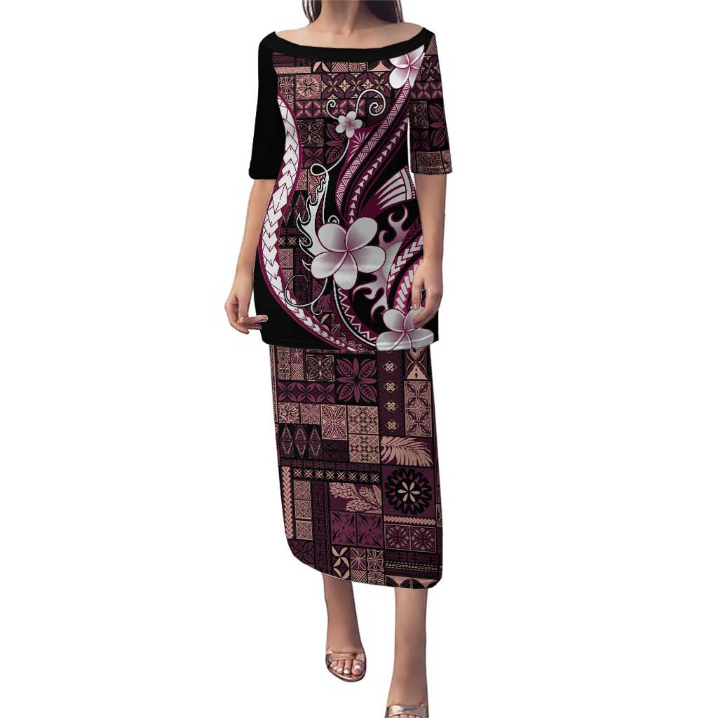Samoa Siapo Tribal Pattern Puletasi Violet Polynesian Plumeria Tapa Motif LT9 Long Dress Violet - Polynesian Pride