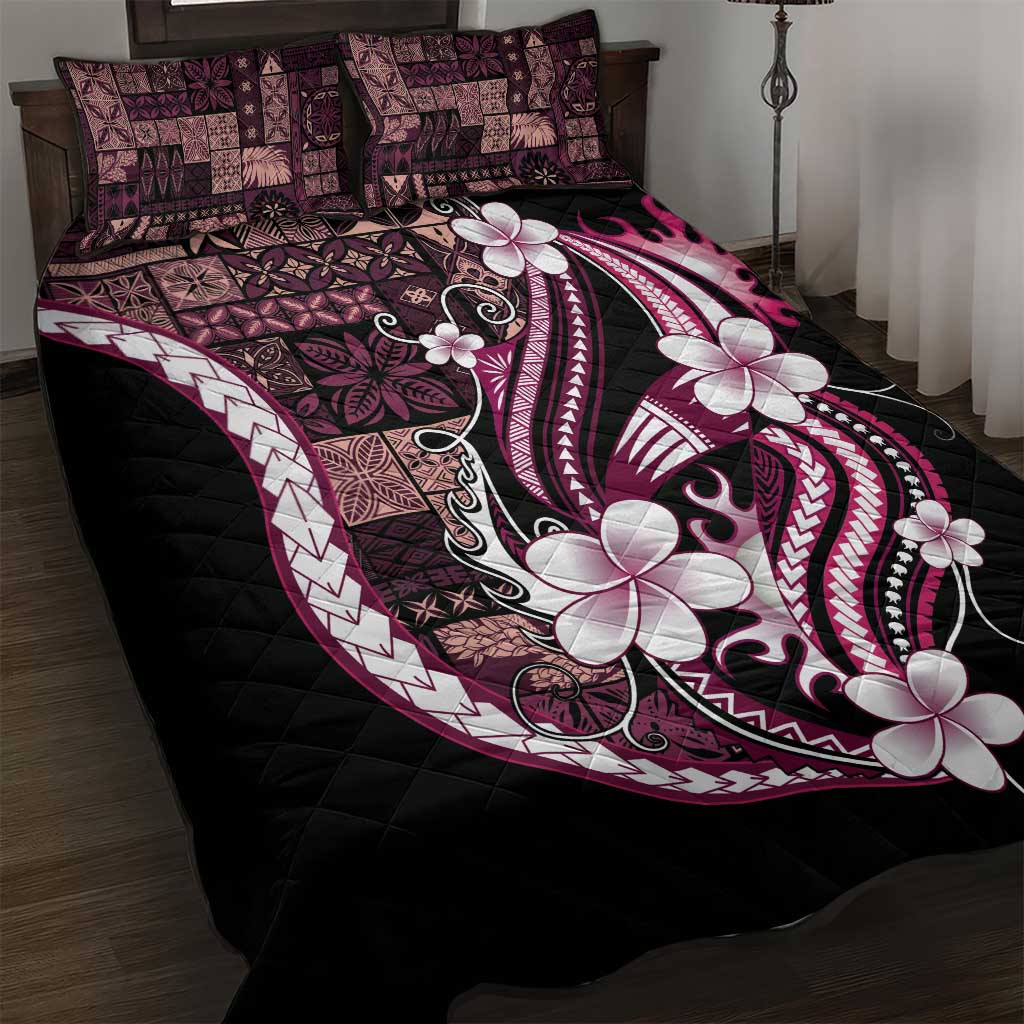 Samoa Siapo Tribal Pattern Quilt Bed Set Violet Polynesian Plumeria Tapa Motif LT9 Violet - Polynesian Pride