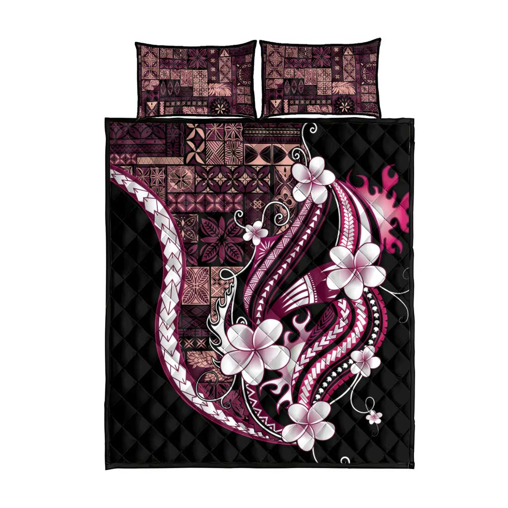 Samoa Siapo Tribal Pattern Quilt Bed Set Violet Polynesian Plumeria Tapa Motif LT9 - Polynesian Pride