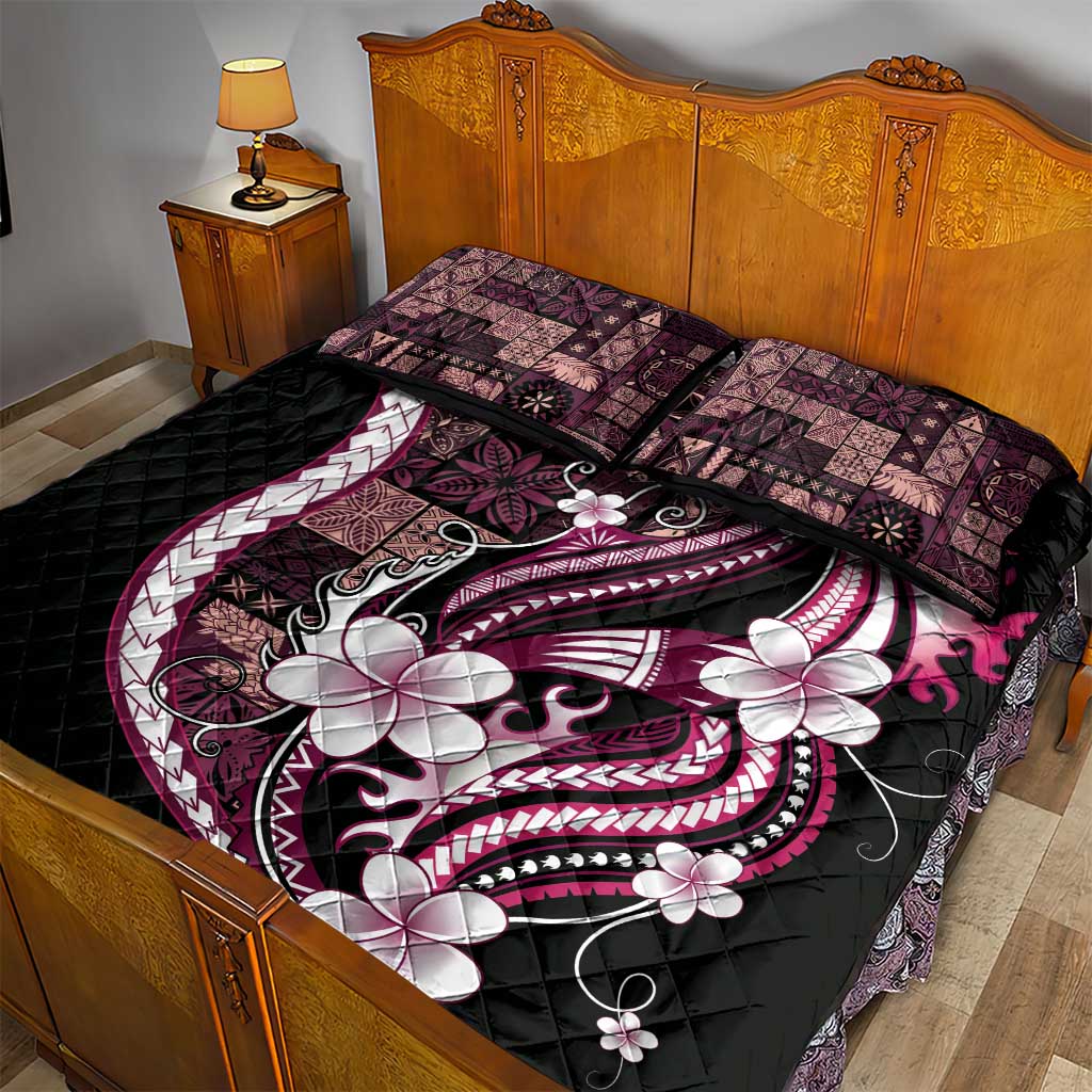 Samoa Siapo Tribal Pattern Quilt Bed Set Violet Polynesian Plumeria Tapa Motif LT9 - Polynesian Pride