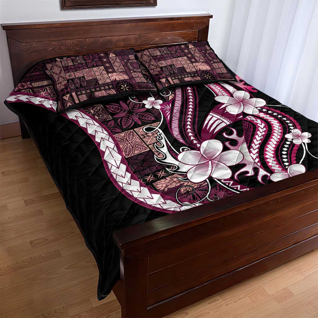 Samoa Siapo Tribal Pattern Quilt Bed Set Violet Polynesian Plumeria Tapa Motif LT9 - Polynesian Pride