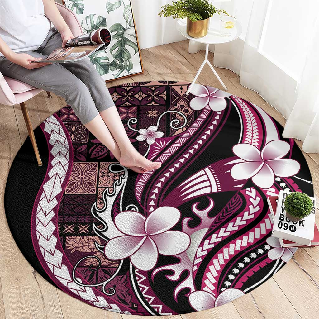 Samoa Siapo Tribal Pattern Round Carpet Violet Polynesian Plumeria Tapa Motif LT9 - Polynesian Pride