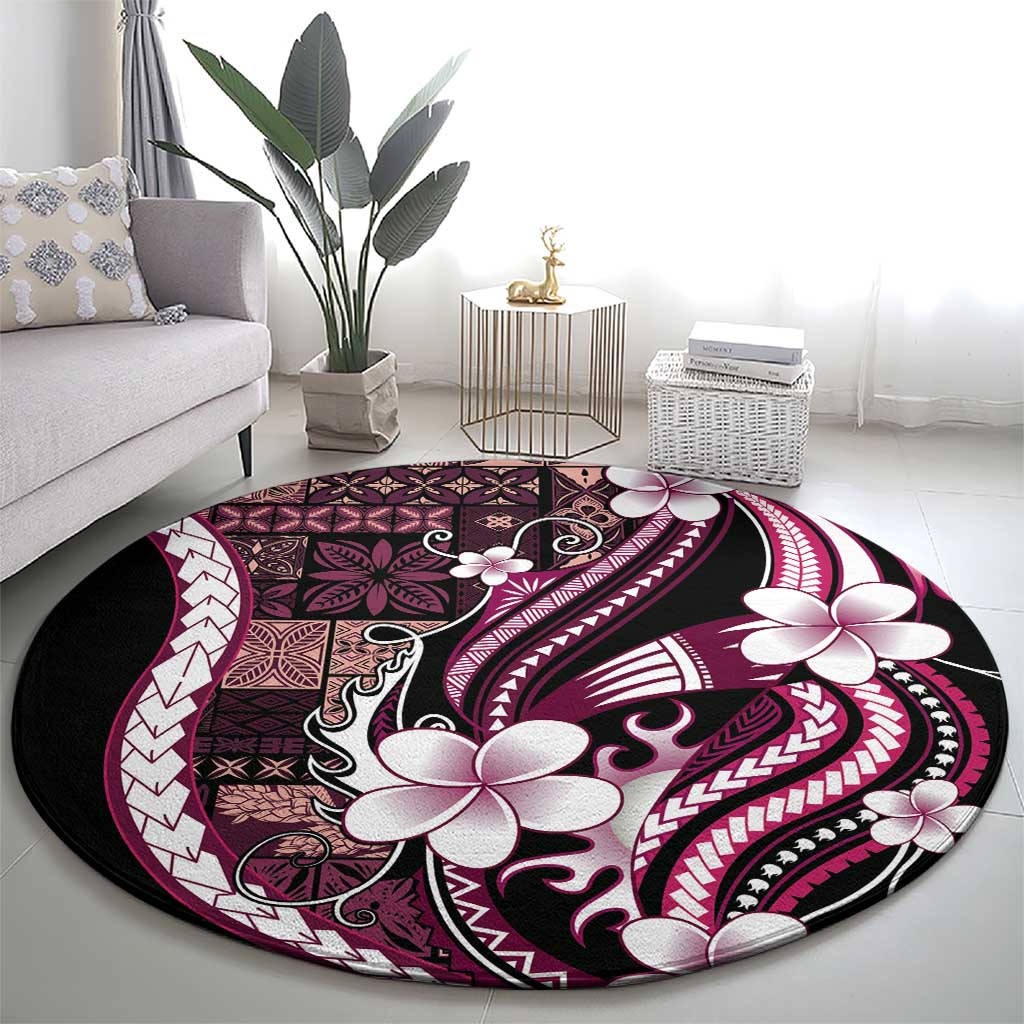Samoa Siapo Tribal Pattern Round Carpet Violet Polynesian Plumeria Tapa Motif LT9 - Polynesian Pride
