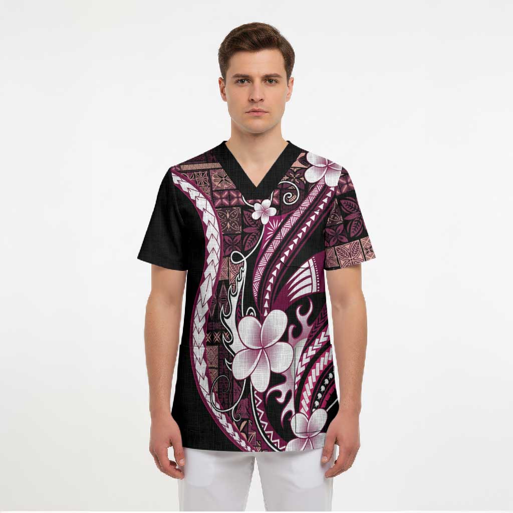 Samoa Siapo Tribal Pattern Scrub Top Violet Polynesian Plumeria Tapa Motif LT9 - Polynesian Pride