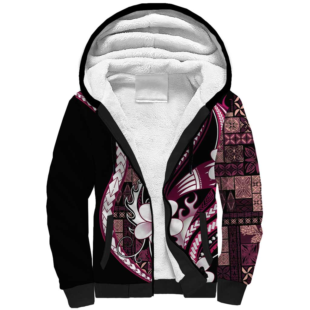 Samoa Siapo Tribal Pattern Sherpa Hoodie Violet Polynesian Plumeria Tapa Motif LT9 Unisex Violet - Polynesian Pride