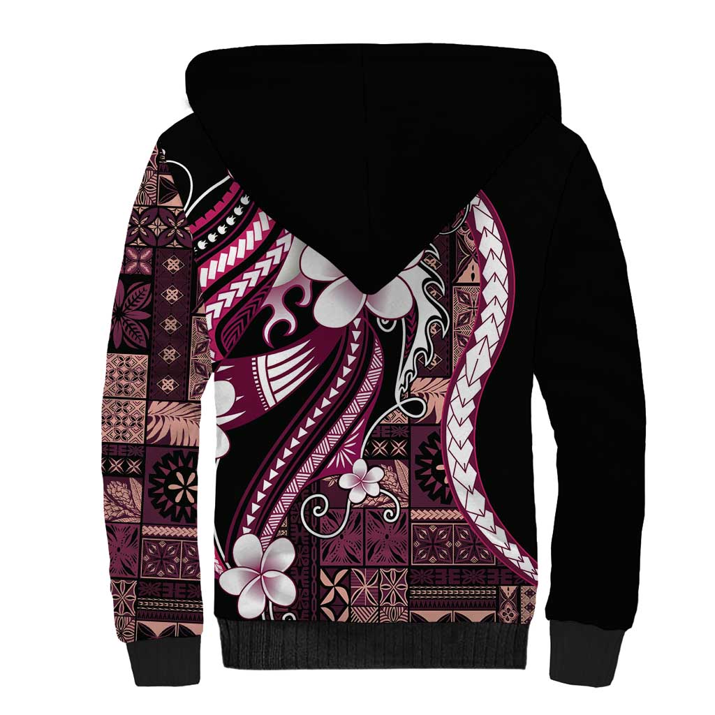 Samoa Siapo Tribal Pattern Sherpa Hoodie Violet Polynesian Plumeria Tapa Motif LT9 - Polynesian Pride