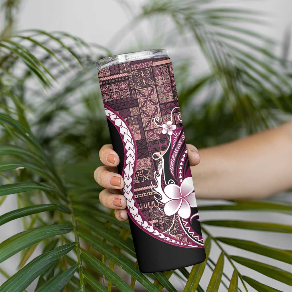 Samoa Siapo Tribal Pattern Skinny Tumbler Violet Polynesian Plumeria Tapa Motif LT9 - Polynesian Pride