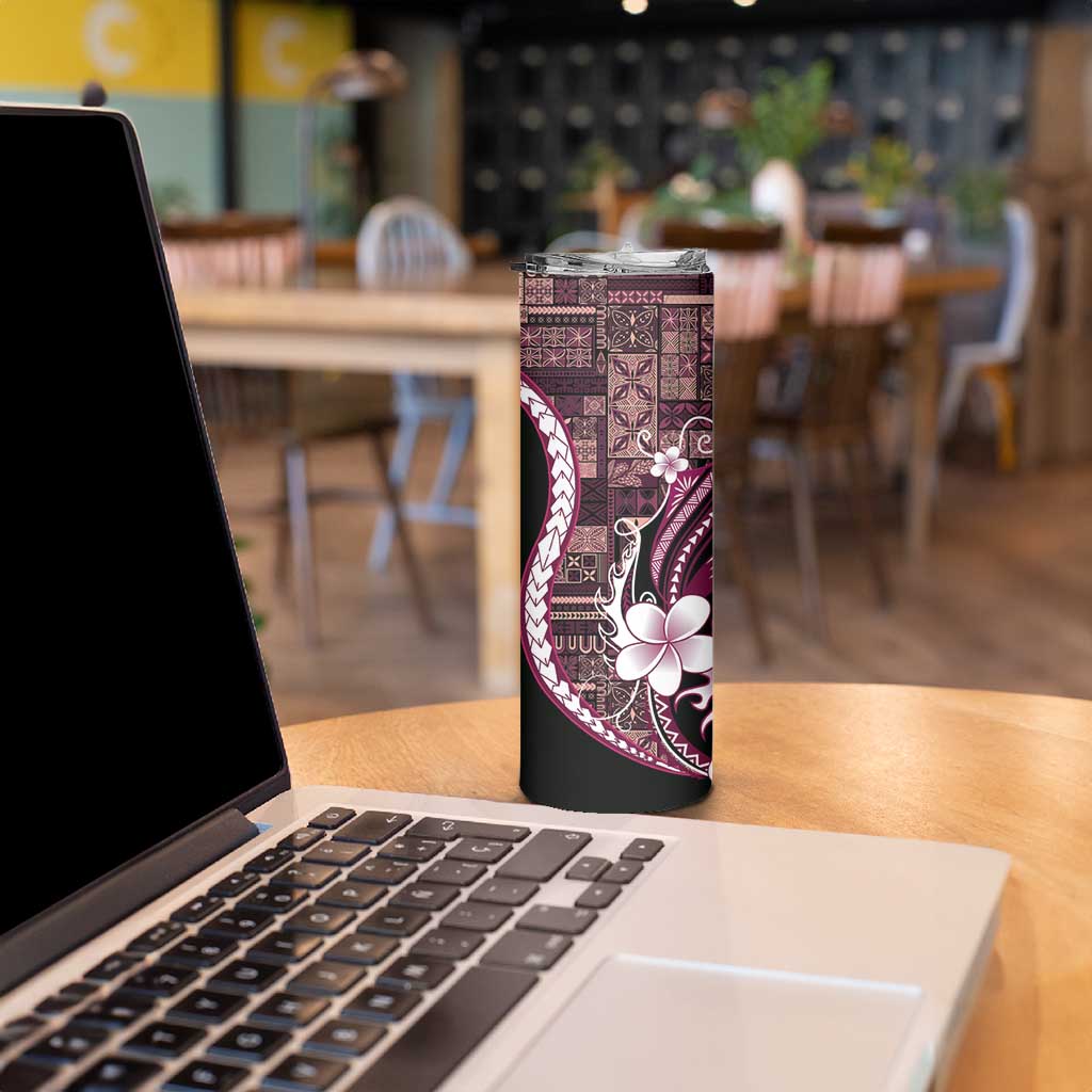 Samoa Siapo Tribal Pattern Skinny Tumbler Violet Polynesian Plumeria Tapa Motif LT9 - Polynesian Pride